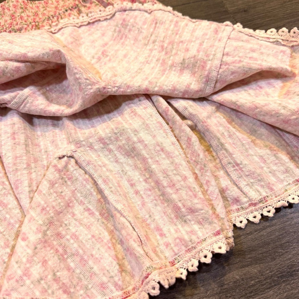 Show Me Your Mumu Charm Mini Skirt Pink Cotton Floral Lace Trim Womens M - Picture 8 of 15